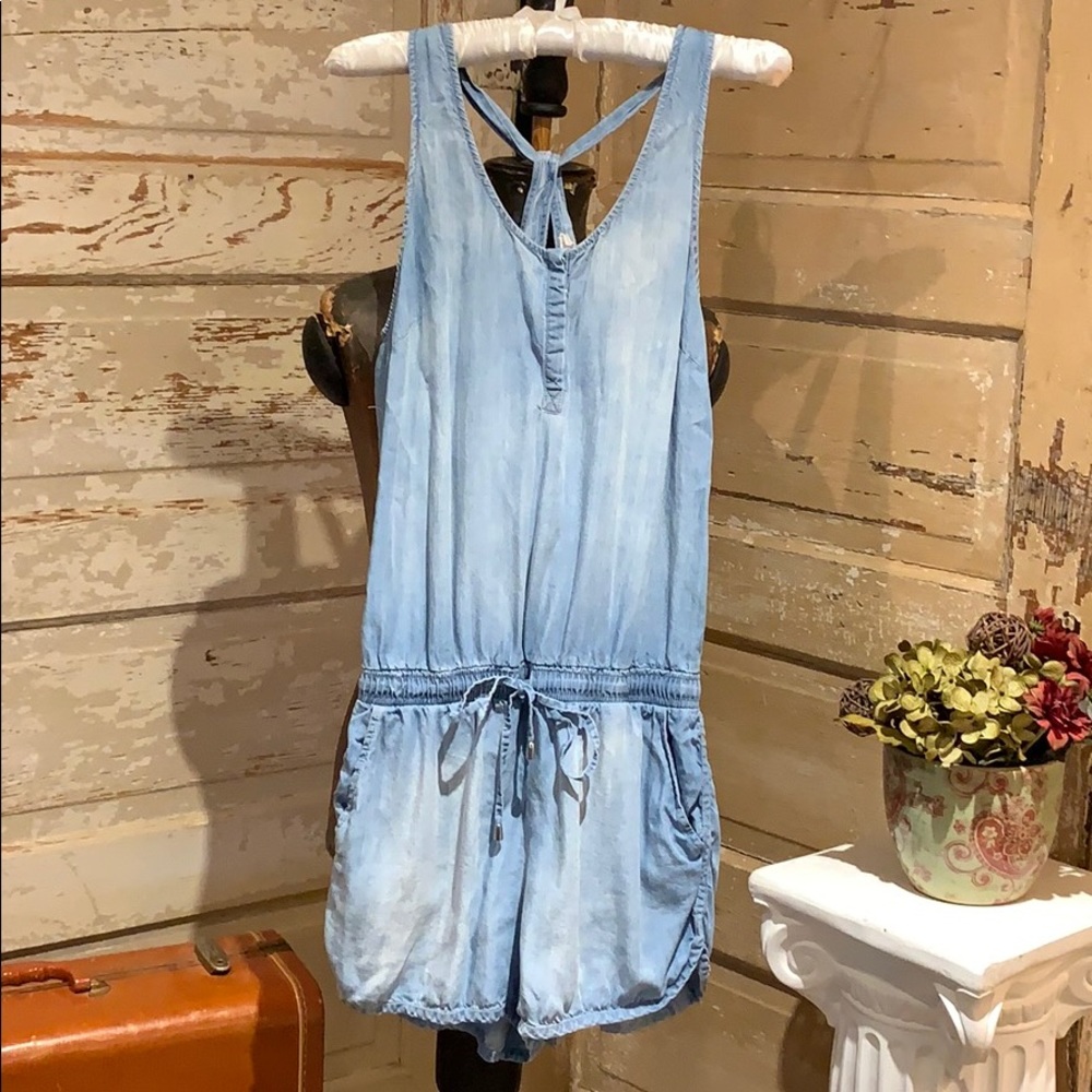 Chambray shorts romper